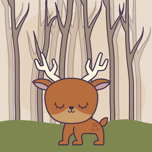 Animal de rena bonito com floresta — Vetor de Stock
