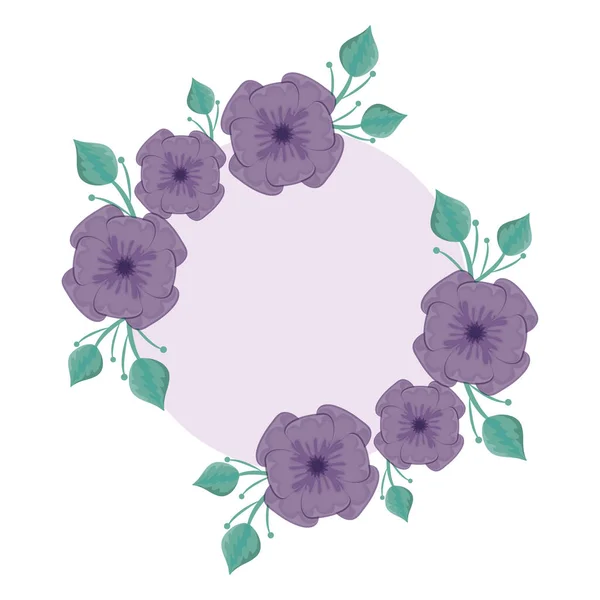 Marco de hermosas flores con ramas y hojas — Vector de stock