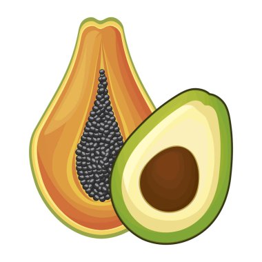 Papaya ve avokado sağlıklı taze yarısı