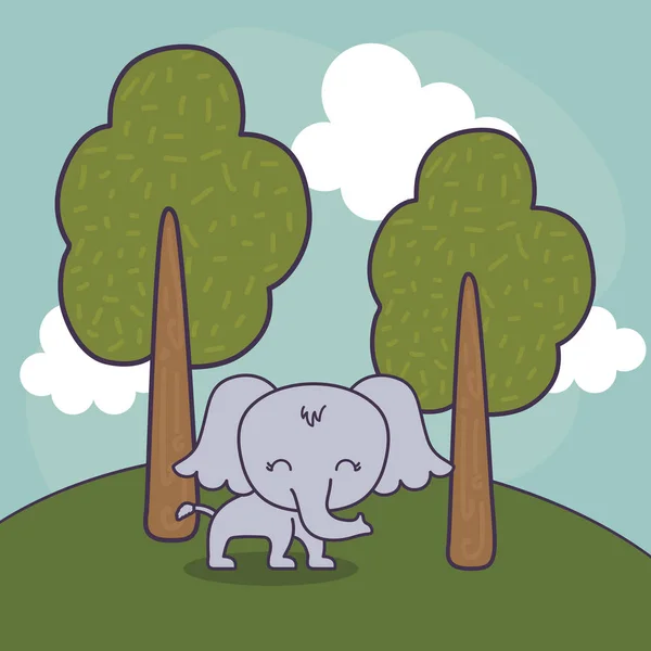 Милый слон в пейзажной сцене природы — стоковый вектор