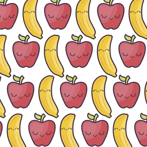Vzor jablek s banány kawaii — Stockový vektor