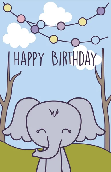 Tarjeta de cumpleaños feliz con elefante lindo — Vector de stock
