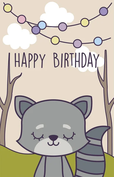 Feliz cumpleaños tarjeta con lindo gato — Vector de stock