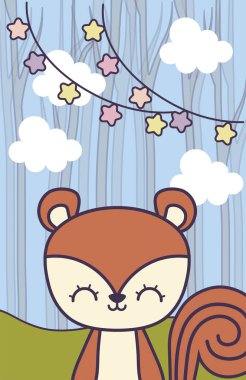 peyzaj içinde çelenk ile sevimli sincap