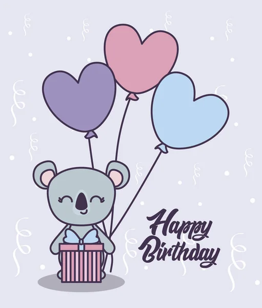 Tarjeta de cumpleaños feliz con koala lindo — Vector de stock