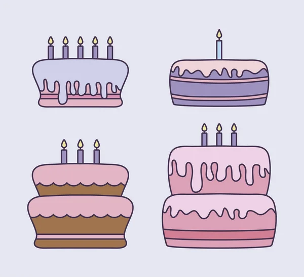 Zestaw słodkie ciasta urodziny — Wektor stockowy