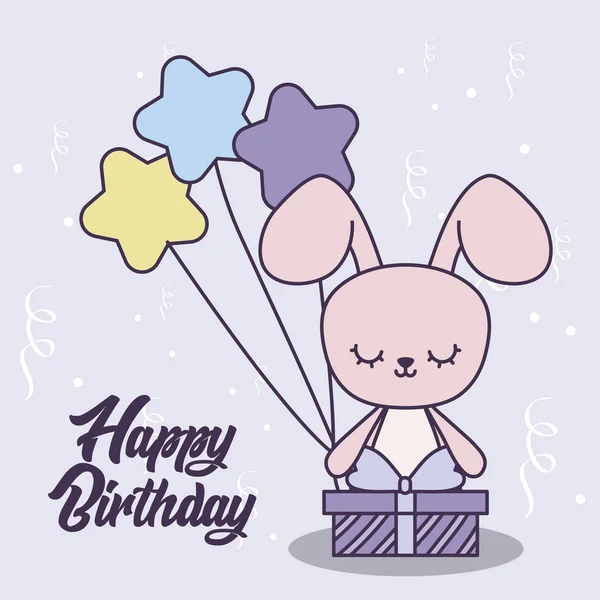 Tarjeta de cumpleaños feliz con conejo lindo — Vector de stock