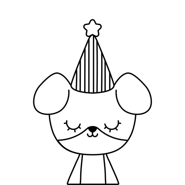 Lindo perro animal con sombrero de fiesta — Vector de stock