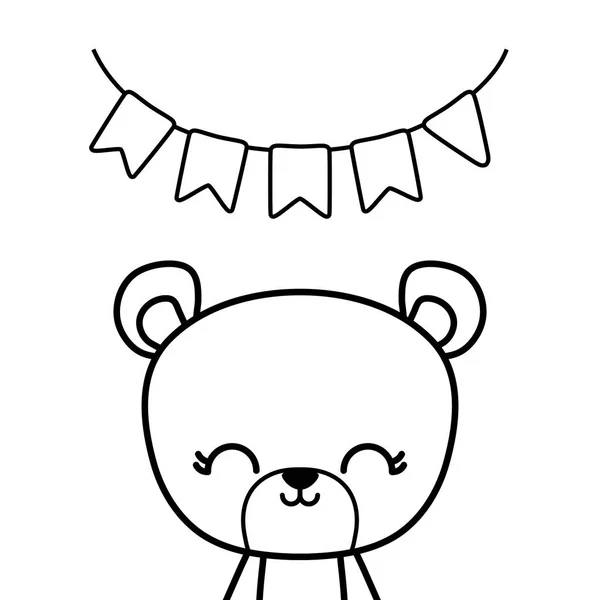 Cute bear animal with garlands hanging — Stock Vector