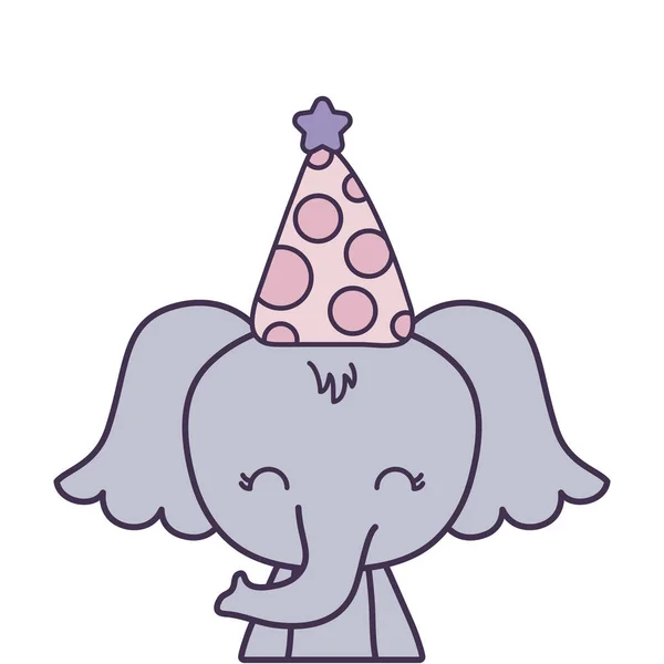 Lindo elefante animal con sombrero de fiesta — Vector de stock