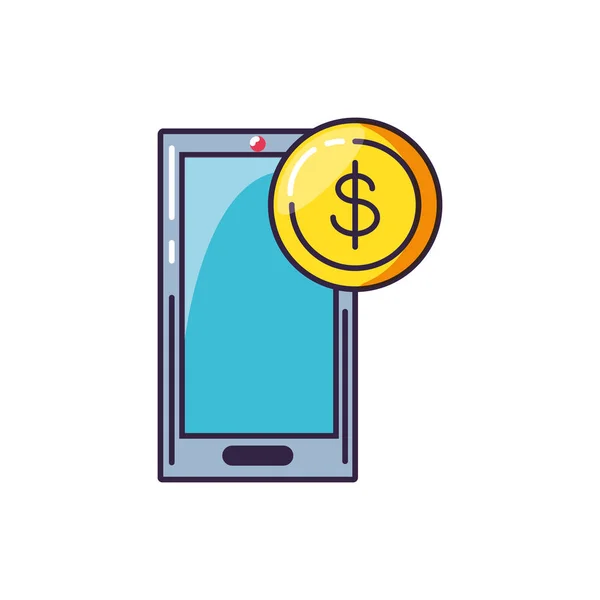 Dispositivo smartphone com dólar moeda — Vetor de Stock