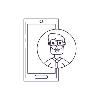 akıllı telefon ile dairesel çerçeve içinde işadamı