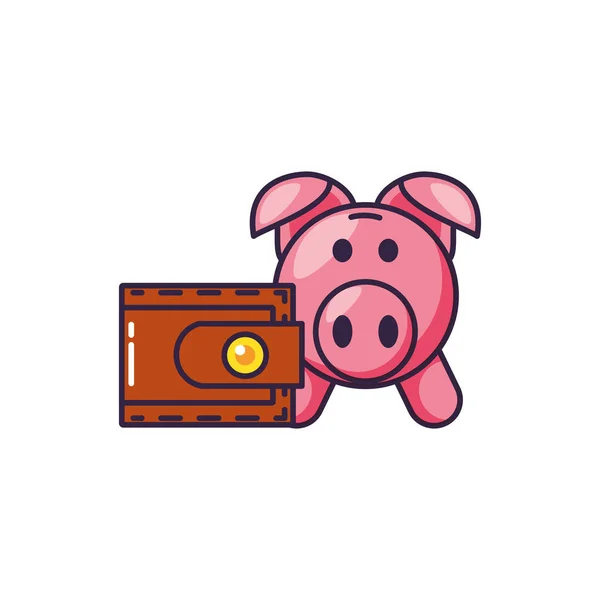 Piggy bank with wallet money — Stock Vector
