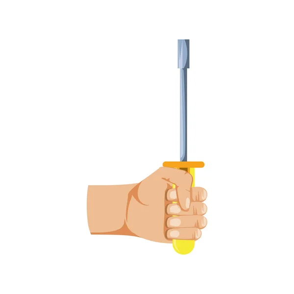 Hand with screwdriver tool isolated icon — Stock Vector