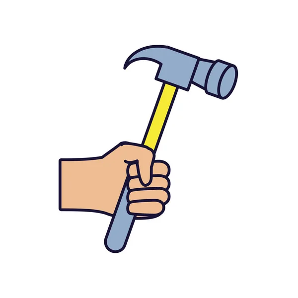 Hand with hammer tool isolated icon — Stock Vector