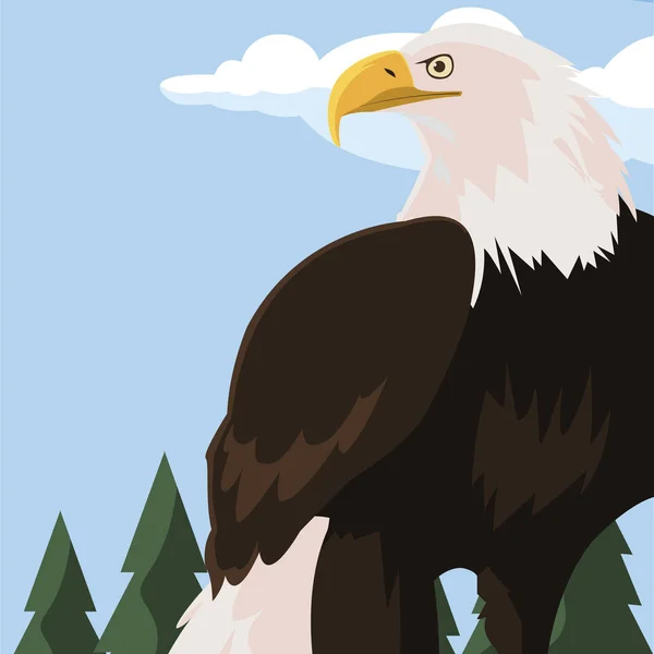 Beautiful bald eagle animal in landscape — Stock Vector