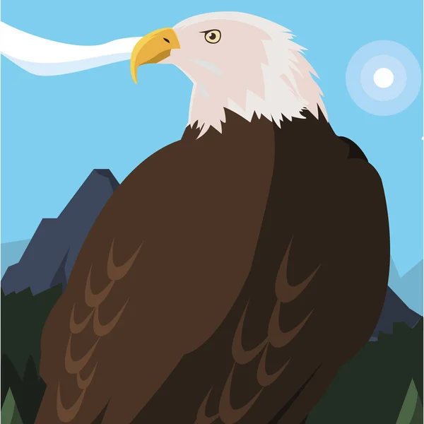 Beautiful bald eagle animal in landscape — Stock Vector