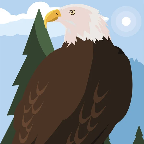 Beautiful bald eagle animal in landscape — Stock Vector