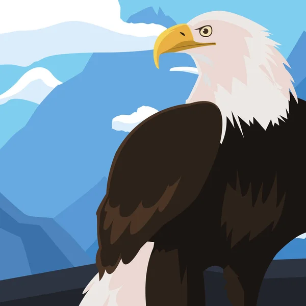 Hermoso animal de águila calva en el paisaje de nieve — Vector de stock