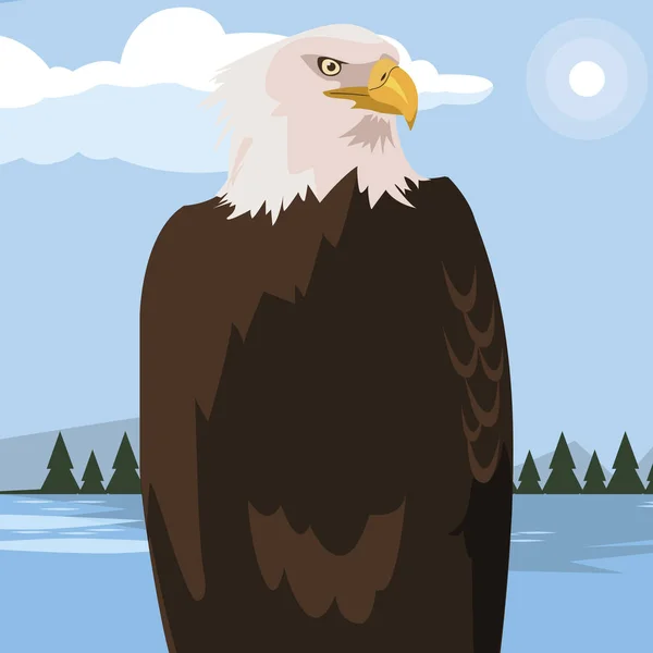 Hermoso animal de águila calva en el paisaje — Vector de stock