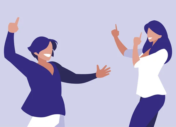 Pareja joven bailando personajes — Vector de stock