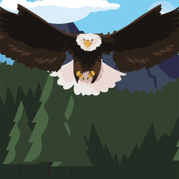 Beautiful bald eagle flying in the landscape — Stock Vector