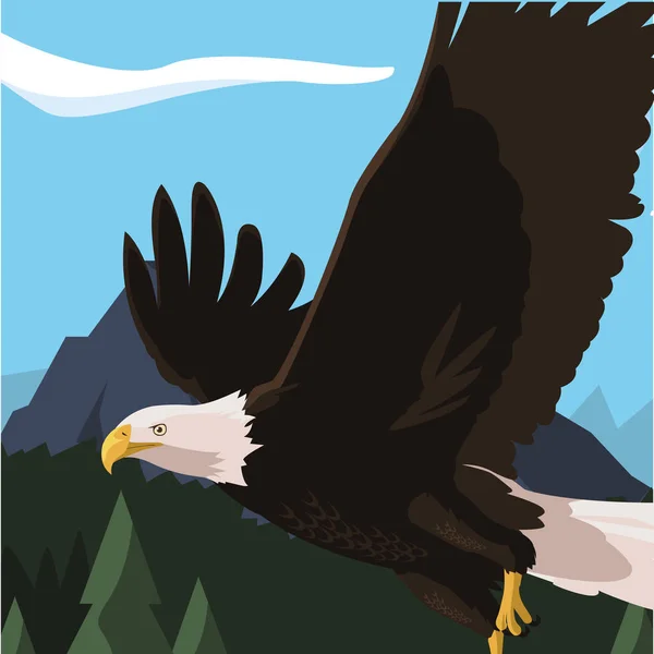 Hermoso águila calva volando en el paisaje — Vector de stock