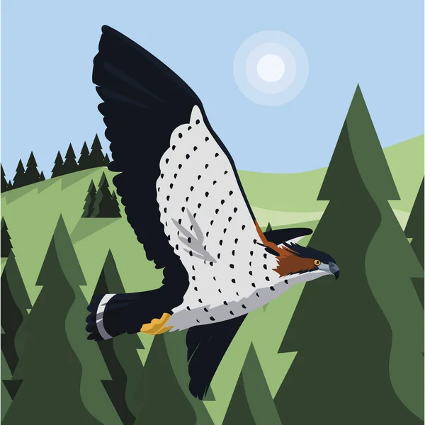 Magnifique faucon volant oiseau majestueux dans le paysage — Image vectorielle