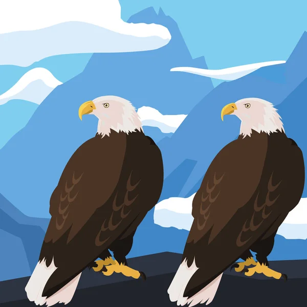 Prachtige Bald Eagles dieren in SNOWSCAPE — Stockvector