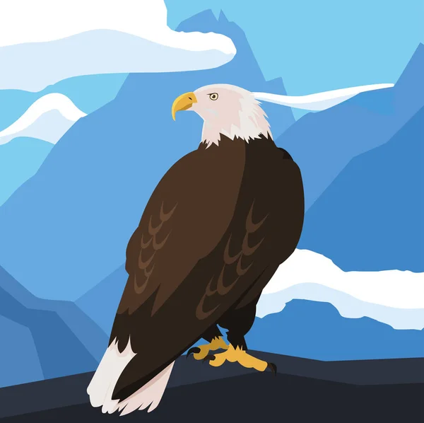 Hermoso animal de águila calva en el paisaje de nieve — Vector de stock