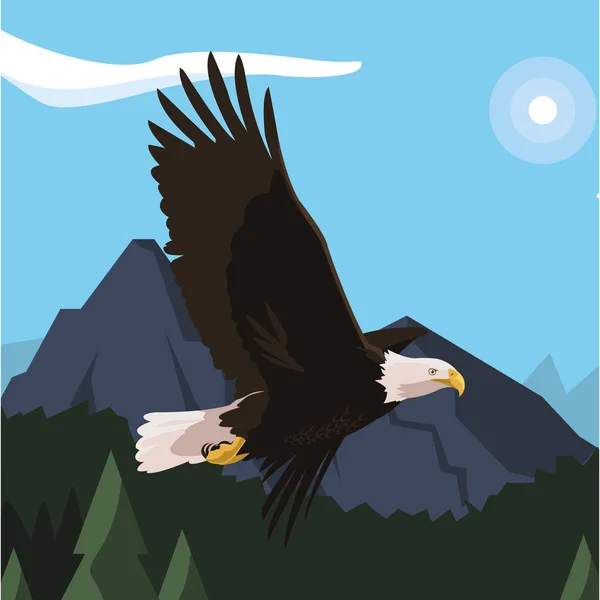 Hermoso águila calva volando en el paisaje — Vector de stock