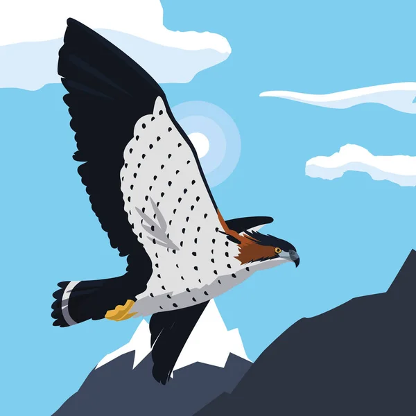 Hermoso halcón volando majestuoso pájaro en el paisaje — Vector de stock