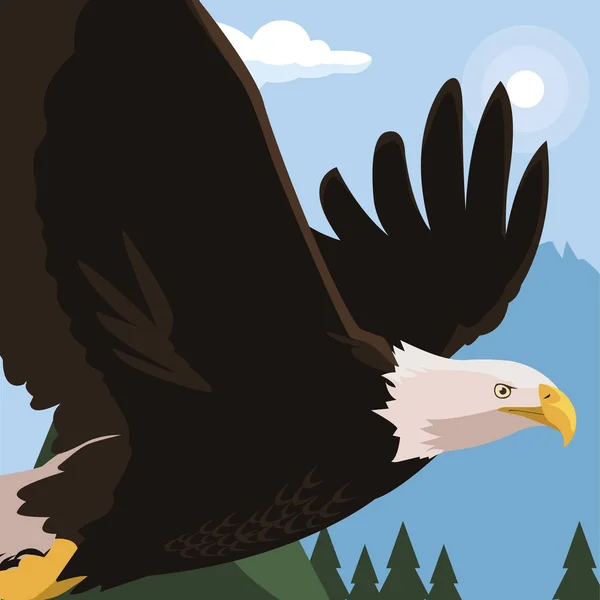 Bela águia careca voando na paisagem —  Vetores de Stock