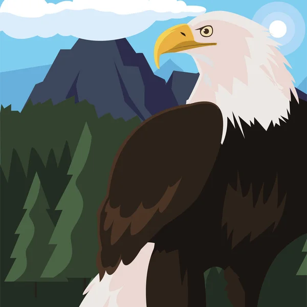 Beautiful bald eagle animal in landscape — Stock Vector