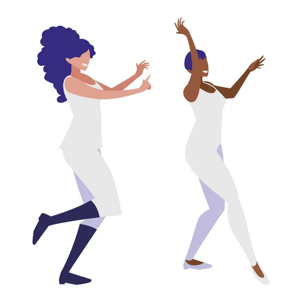 Νεαρά διαφυλετικός κορίτσια που χορεύουν χαρακτήρες — Διανυσματικό Αρχείο