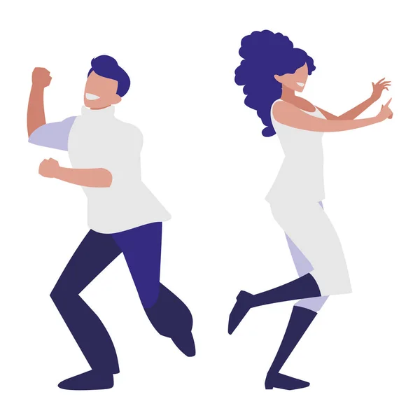 Pareja joven bailando personajes — Vector de stock