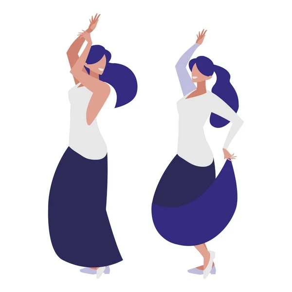 Chicas jóvenes bailando personajes — Archivo Imágenes Vectoriales