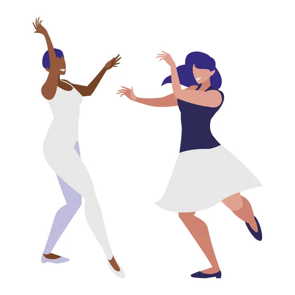 Jonge interraciale meisjes dansen personages — Stockvector