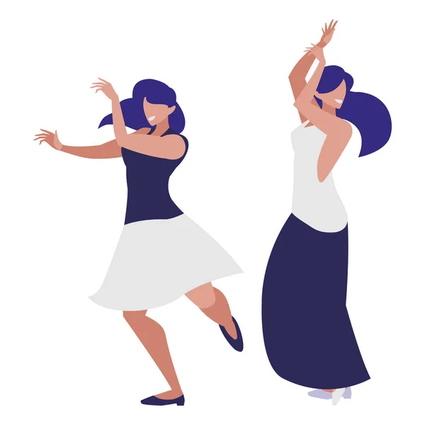 Νεαρά κορίτσια που χορεύουν χαρακτήρες — Διανυσματικό Αρχείο