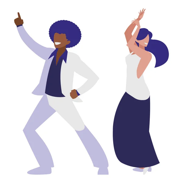 Joven interracial pareja bailando caracteres — Archivo Imágenes Vectoriales