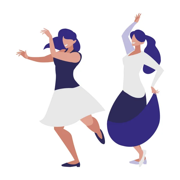 Chicas jóvenes bailando personajes — Vector de stock