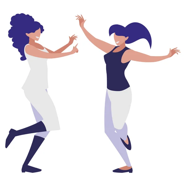 Chicas jóvenes bailando personajes — Vector de stock