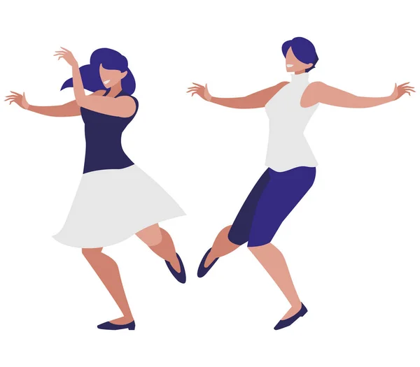 Chicas jóvenes bailando personajes — Archivo Imágenes Vectoriales