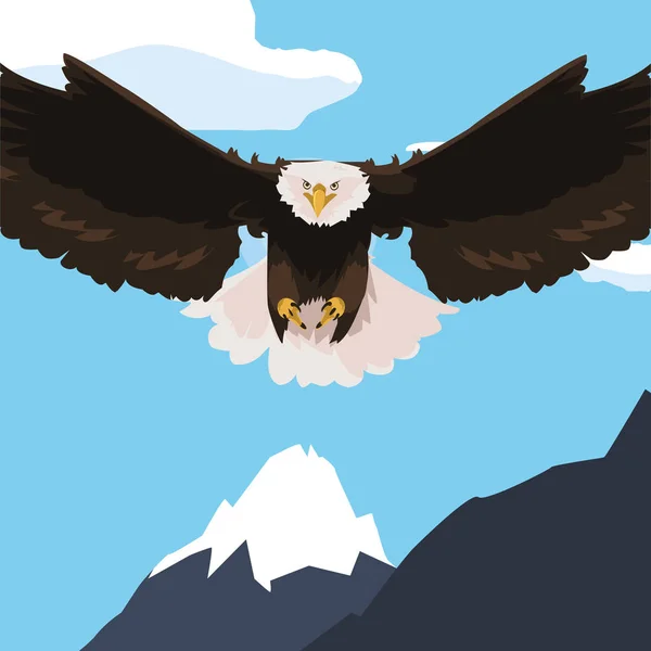 Mooie Bald Eagle vliegen in het SNOWSCAPE — Stockvector