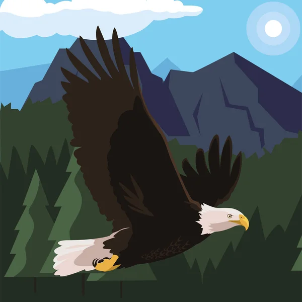 Красивый лысый орлан, летящий в ландшафте — стоковый вектор