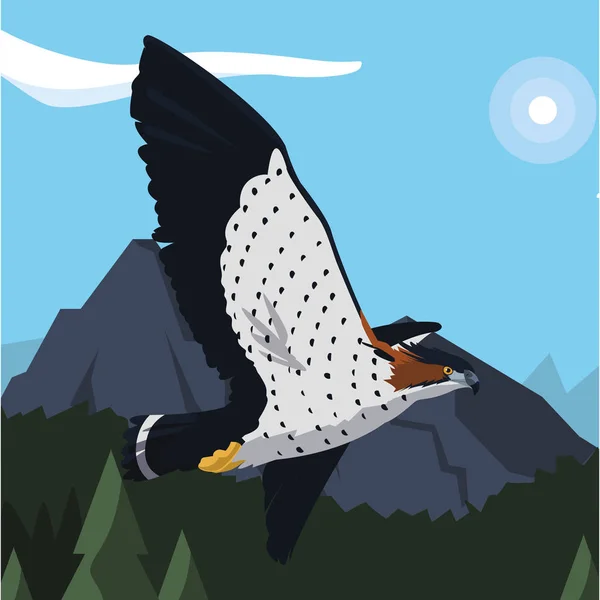風景の中で雄大な鳥を飛ぶ美しい鷹 — ストックベクタ
