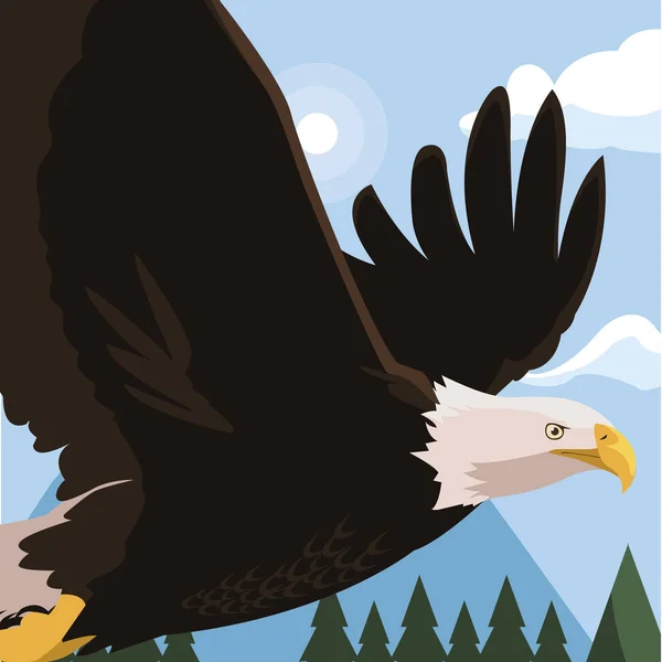 Beautiful bald eagle flying in the landscape — Stock Vector