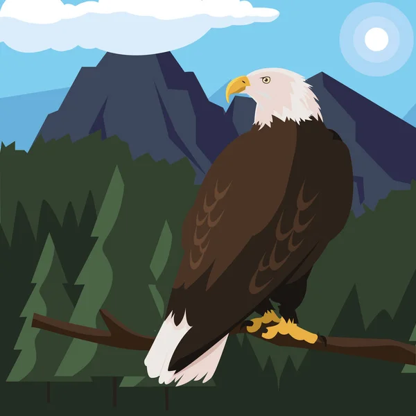 Mooie Bald Eagle in boom tak landschap scène — Stockvector