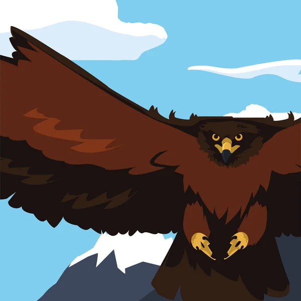 雪景色の雄大な鳥の中を飛ぶ美しいワシ — ストックベクタ