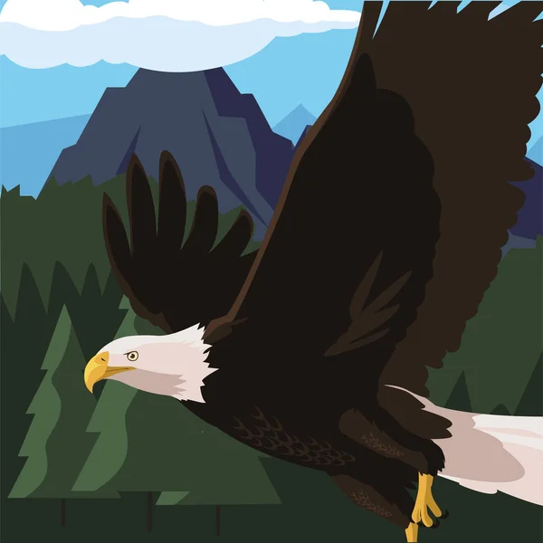 Hermoso águila calva volando en el paisaje — Vector de stock